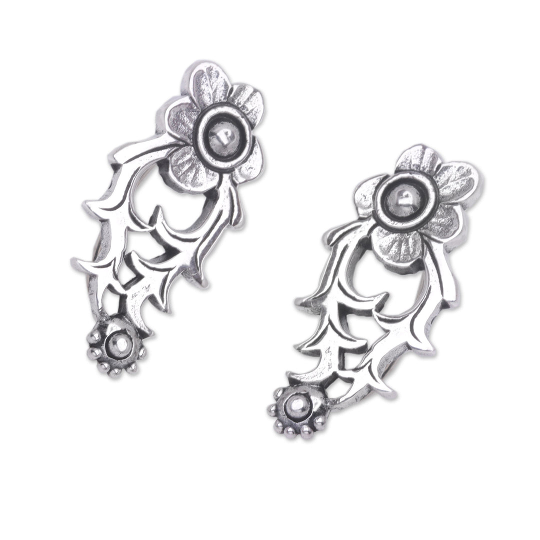 Floral Ear Climber Earrings Made from Sterling Silver - Climbing Blooms