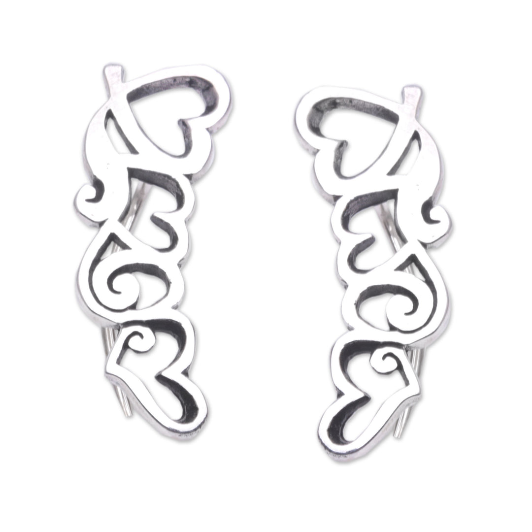 Heart Ear Climber Earrings Made from Sterling Silver - Climbing Hearts