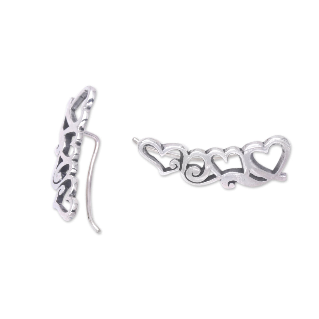 Heart Ear Climber Earrings Made from Sterling Silver - Climbing Hearts