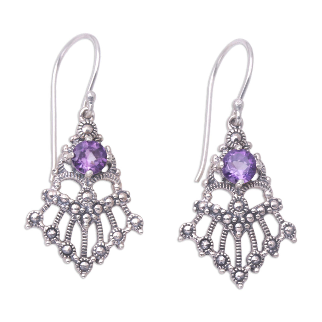 Balinese Sterling Silver and Amethyst Dangle Earrings - Purple Kwangen