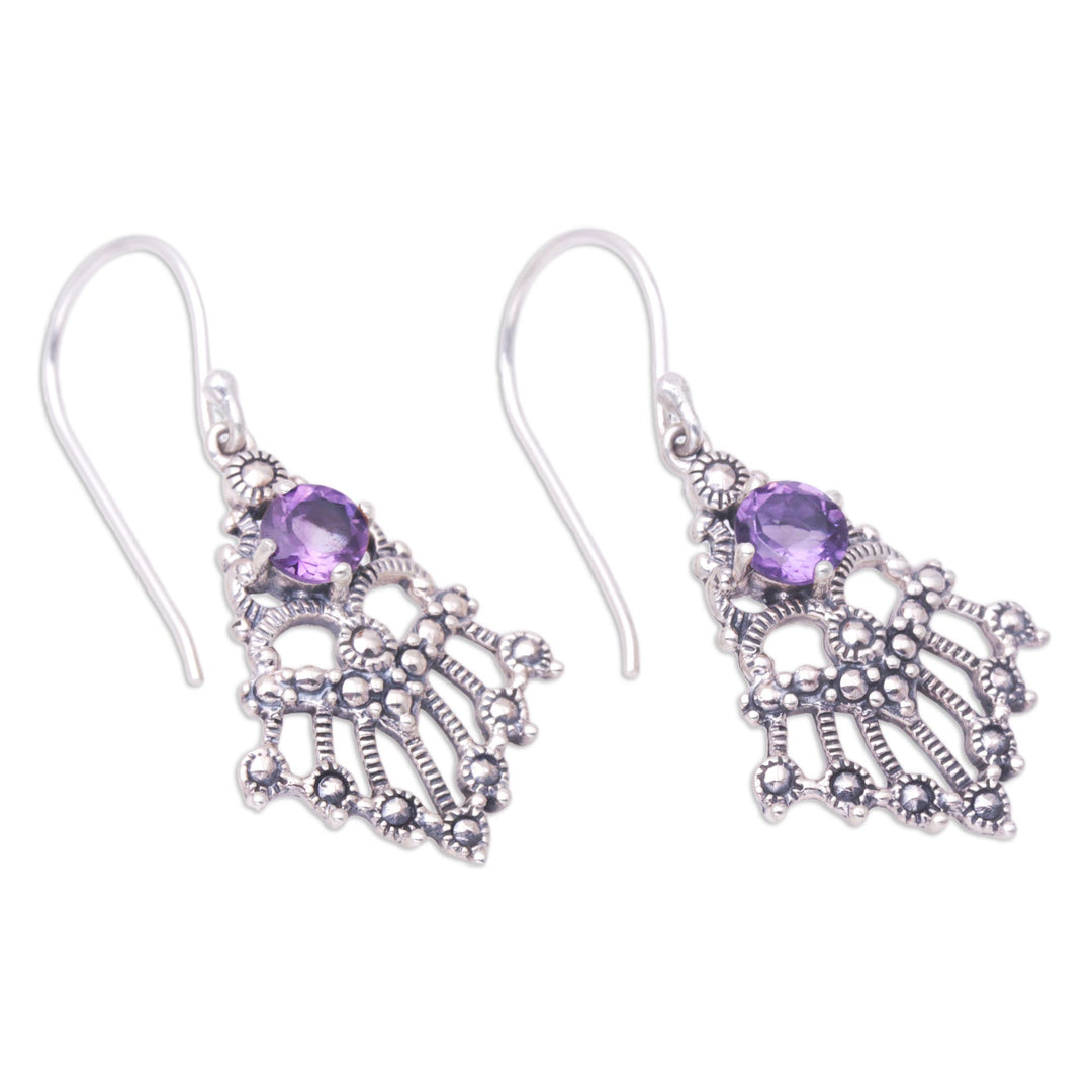 Balinese Sterling Silver and Amethyst Dangle Earrings - Purple Kwangen