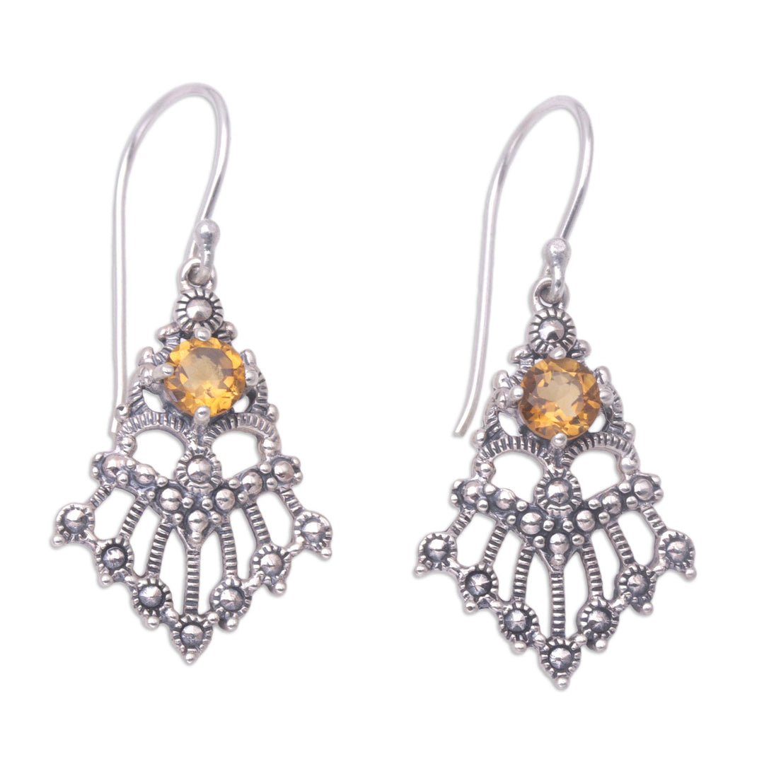 Balinese Sterling Silver and Citrine Dangle Earrings - Yellow Kwangen