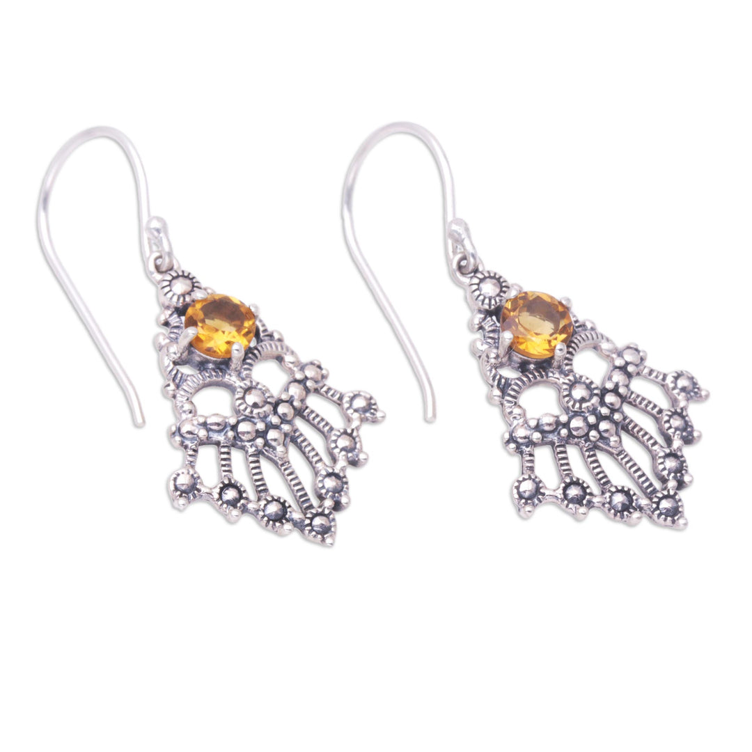 Balinese Sterling Silver and Citrine Dangle Earrings - Yellow Kwangen