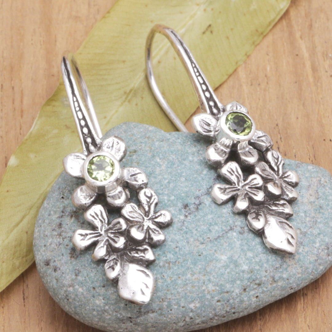 Sterling Silver Drop Earrings with Peridot Stones - Blooms in Spring