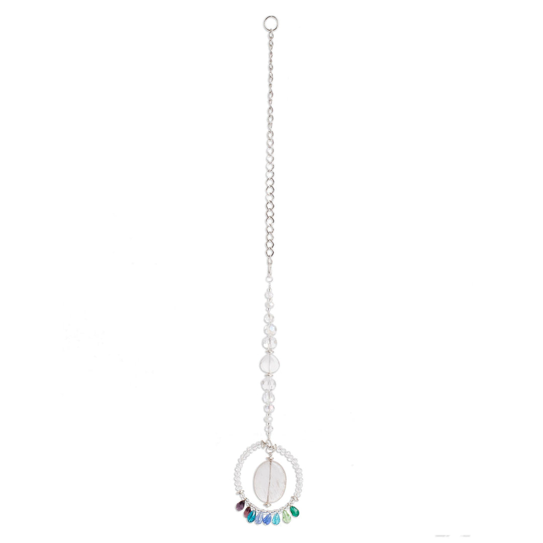 Crystal and Glass Beaded Suncatcher in Cold Shades - Mystic Peace Ring