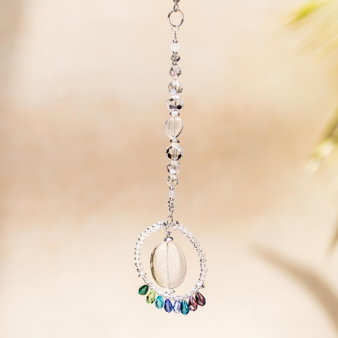 Crystal and Glass Beaded Suncatcher in Cold Shades - Mystic Peace Ring