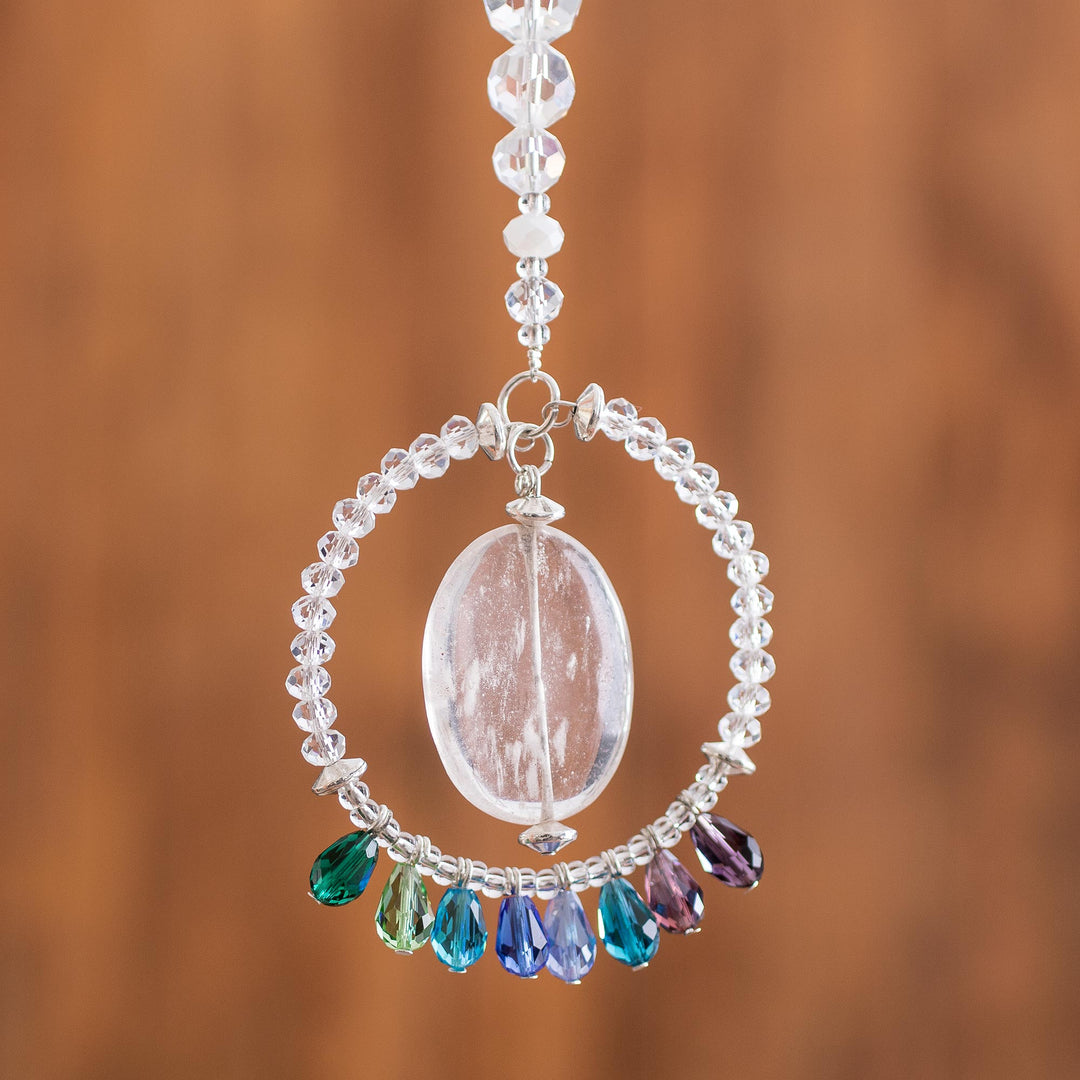 Crystal and Glass Beaded Suncatcher in Cold Shades - Mystic Peace Ring