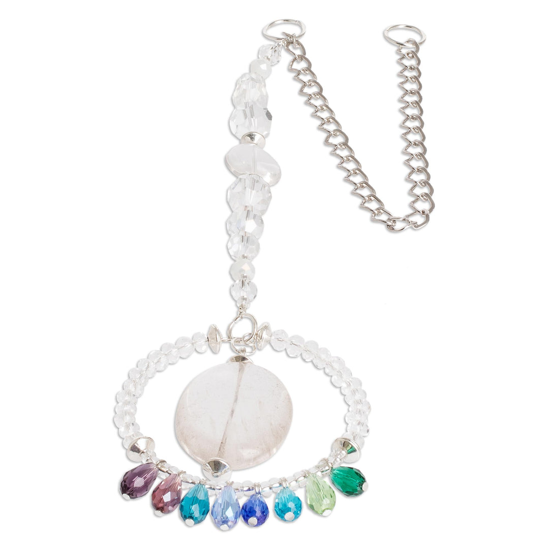 Crystal and Glass Beaded Suncatcher in Cold Shades - Mystic Peace Ring