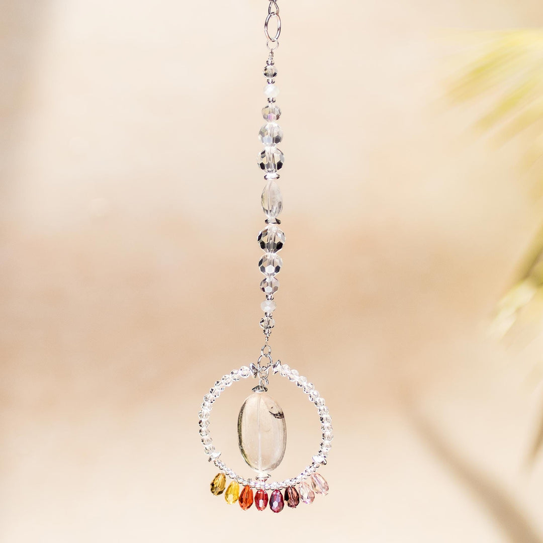 Crystal and Glass Beaded Suncatcher in Warm Shades - Warm Peace Ring