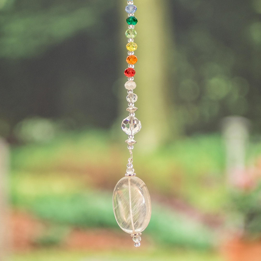 Rainbow Crystal and Glass Beaded Suncatcher from Guatemala - Rainbow Whispers