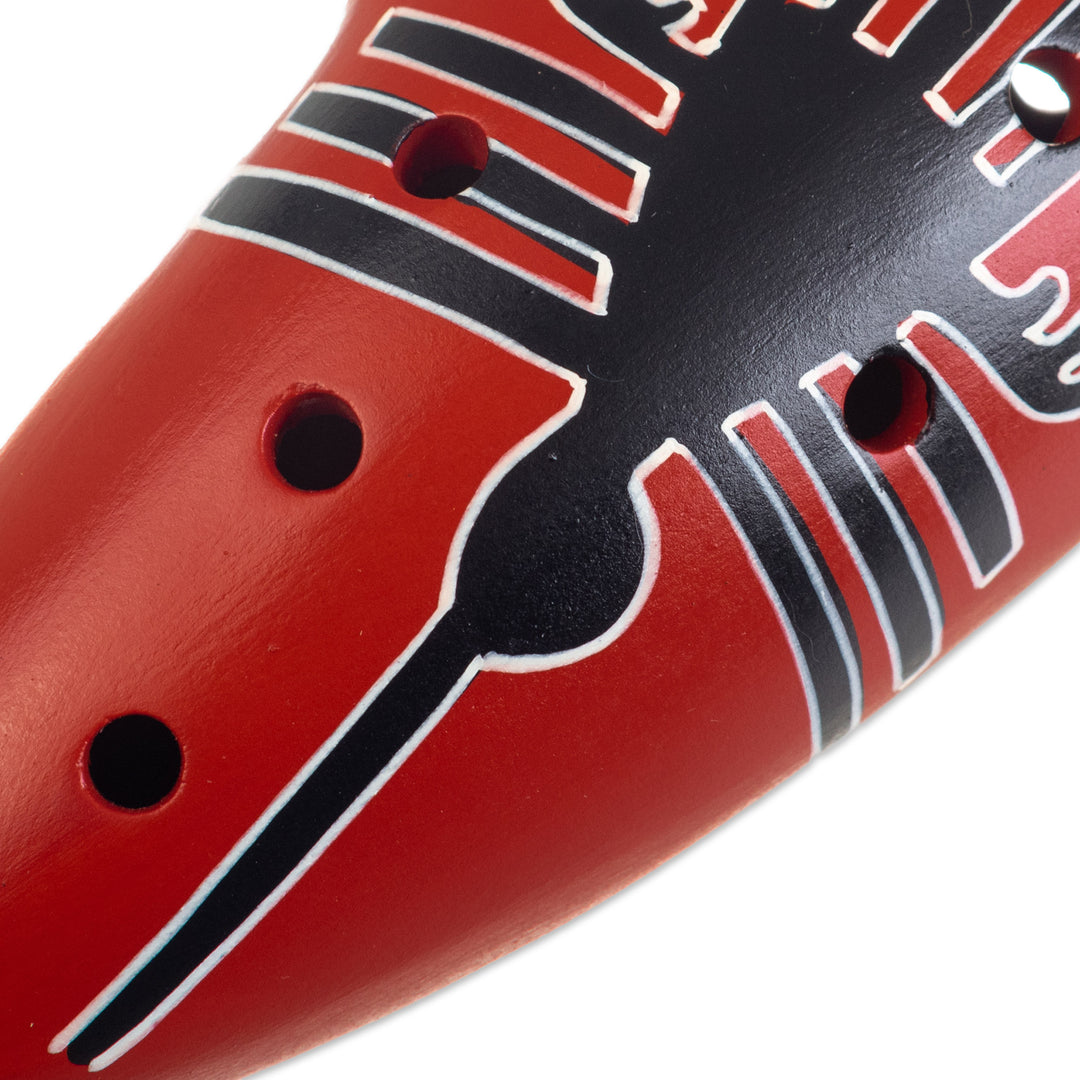 Red Ceramic Ocarina with Nazca Hummingbird from Peru - Harmony of the Hummingbird
