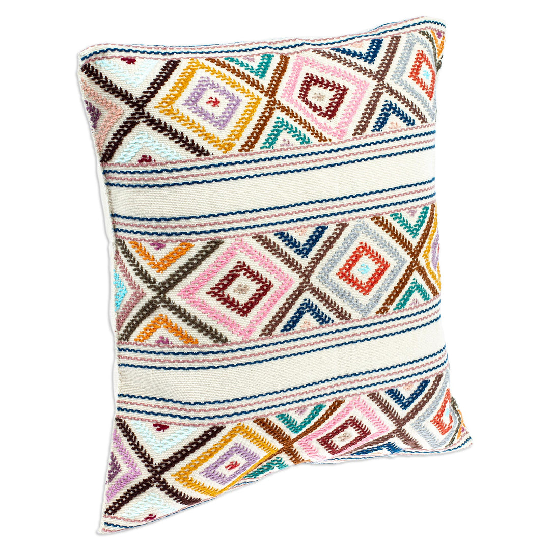 Hand Loomed Cotton Cushion Cover with Geometric Pattern - Festive Autumn