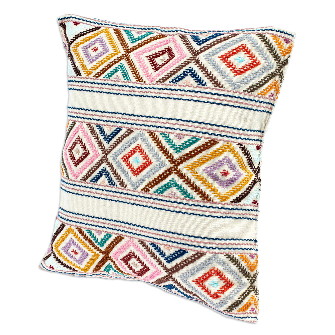 Hand Loomed Cotton Cushion Cover with Geometric Pattern - Festive Autumn