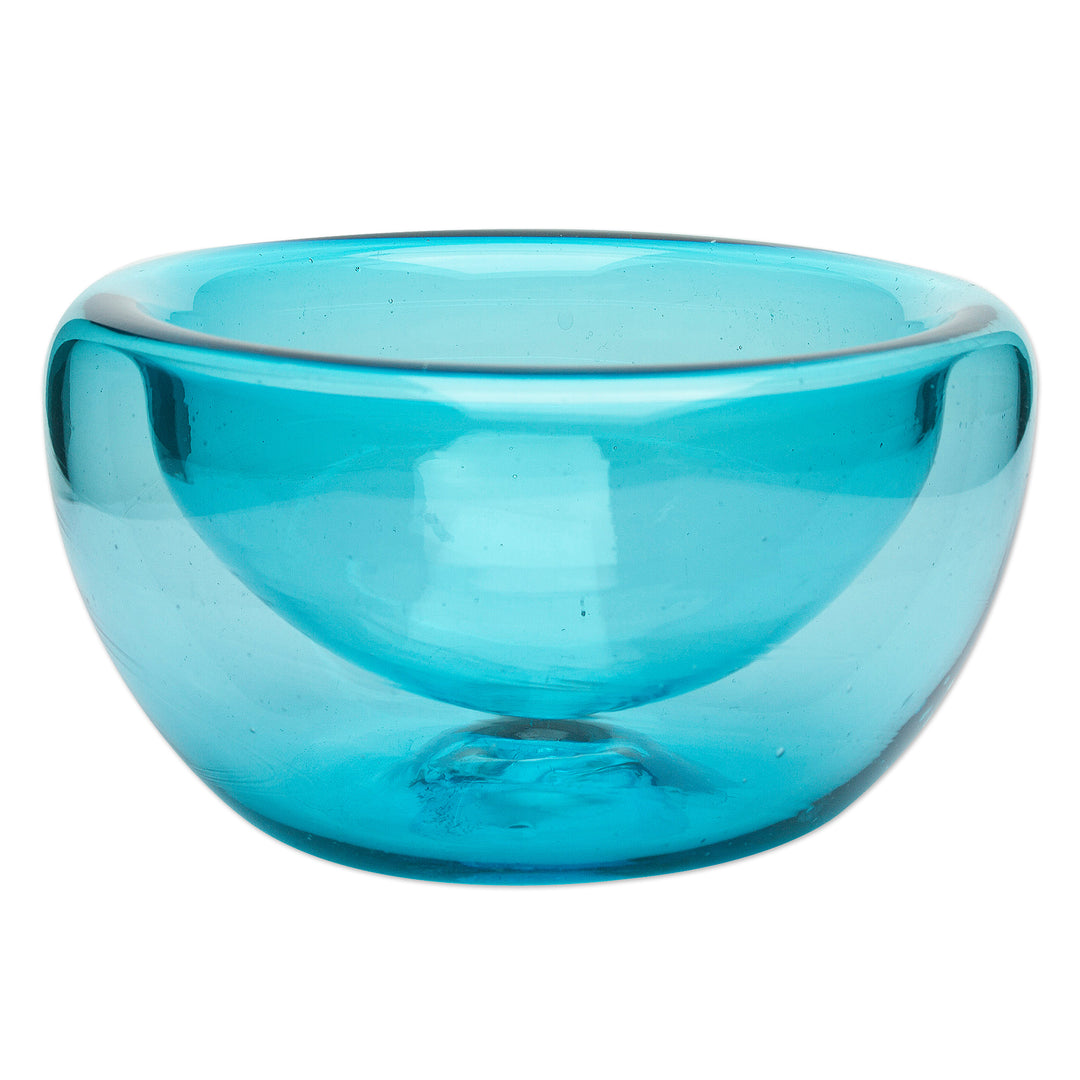 Handblown Recycled Glass Turquoise Bowl in Mexico - Clear Freshness in Turquoise