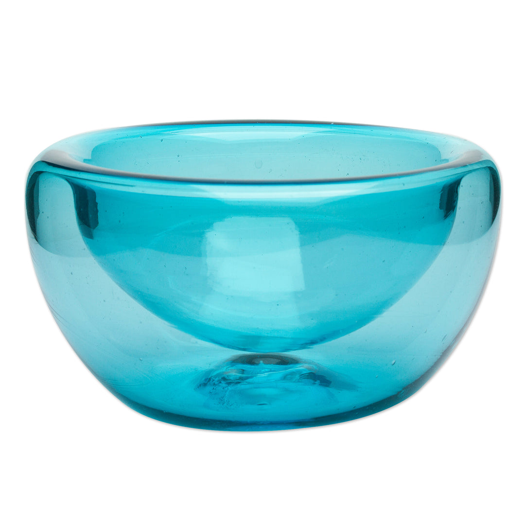 Handblown Recycled Glass Turquoise Bowl in Mexico - Clear Freshness in Turquoise