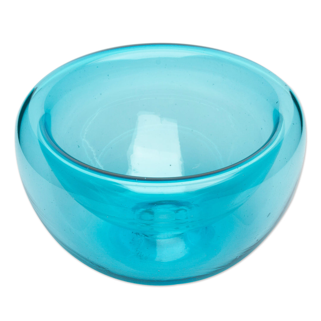 Handblown Recycled Glass Turquoise Bowl in Mexico - Clear Freshness in Turquoise