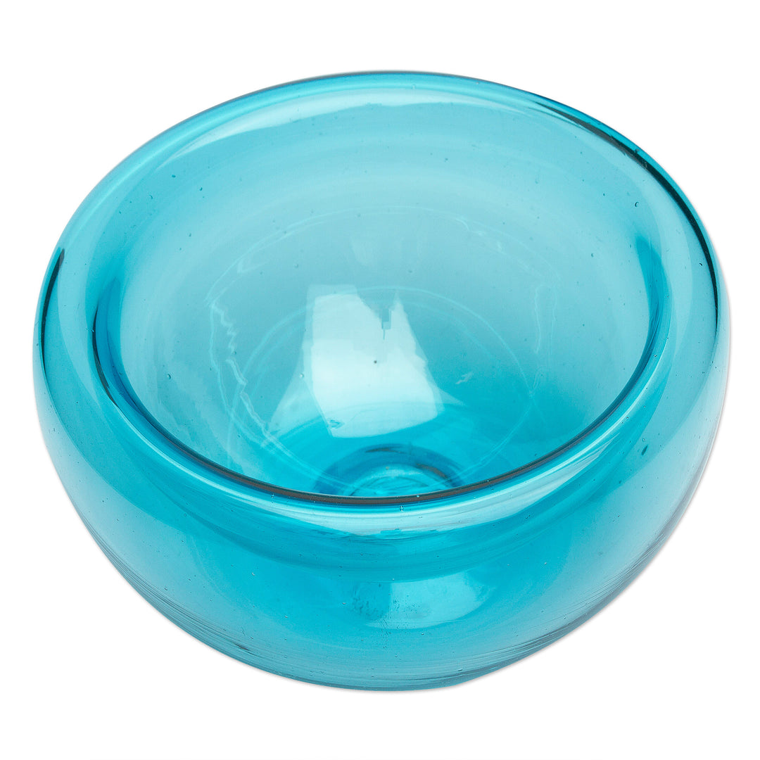 Handblown Recycled Glass Turquoise Bowl in Mexico - Clear Freshness in Turquoise