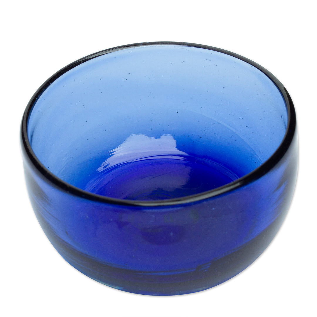 Mexican Handblown Sapphire Bowl Made from Recycled Glass - Vivacious in Blue