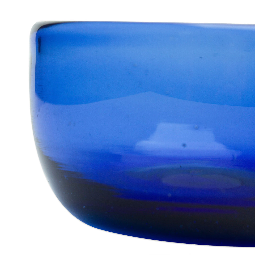 Mexican Handblown Sapphire Bowl Made from Recycled Glass - Vivacious in Blue