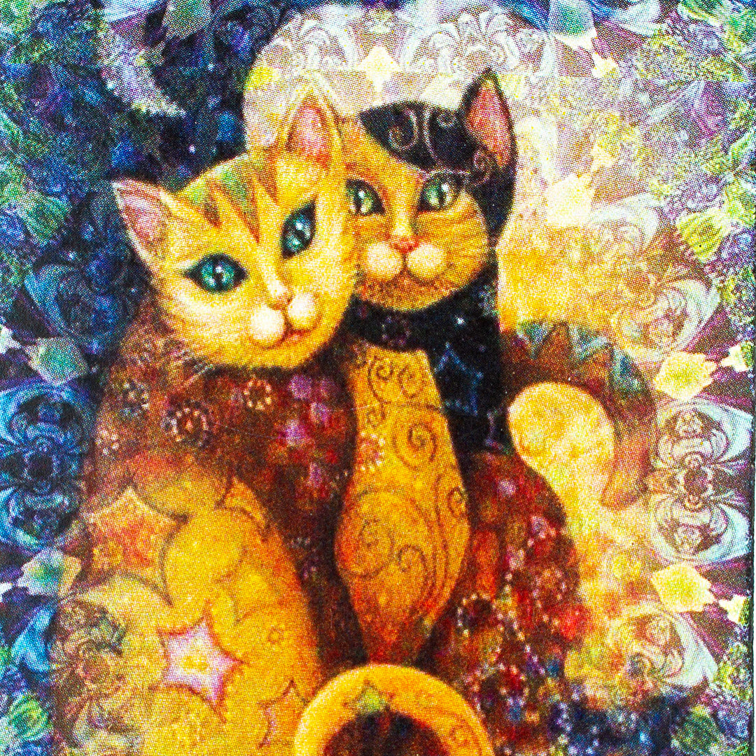 Cat-themed Blue Decoupage Bookmark with Cord from Mexico - Two Cats