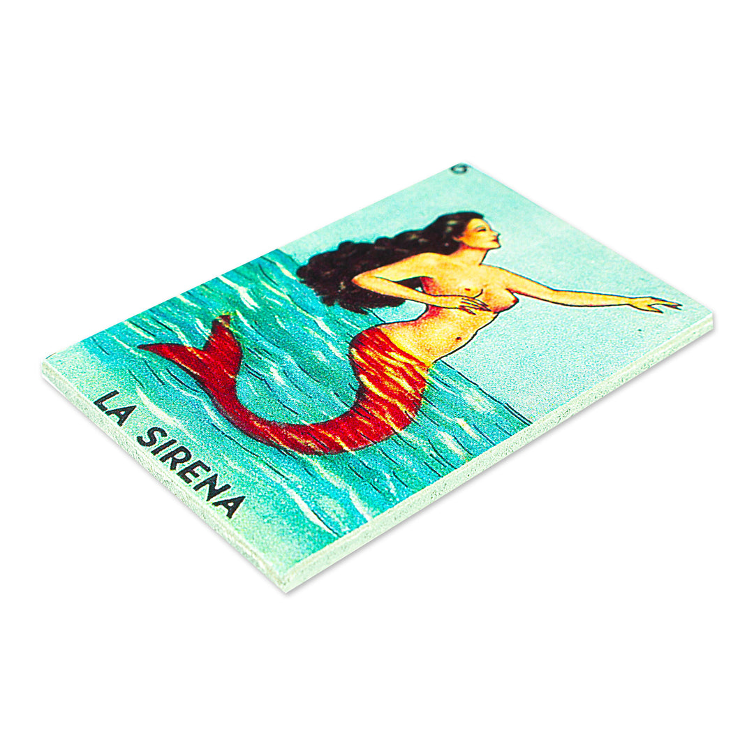 Mexican Wood Magnet with Mermaid-Themed Decoupage - Alluring Ocean