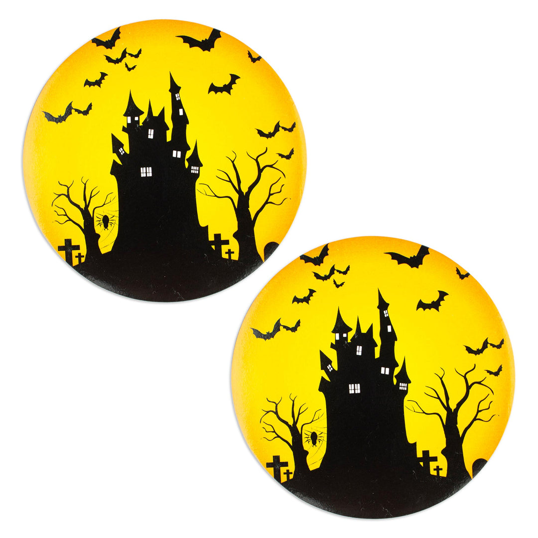 Pair of Handmade Halloween Decoupage Coasters from Mexico - Haunted House