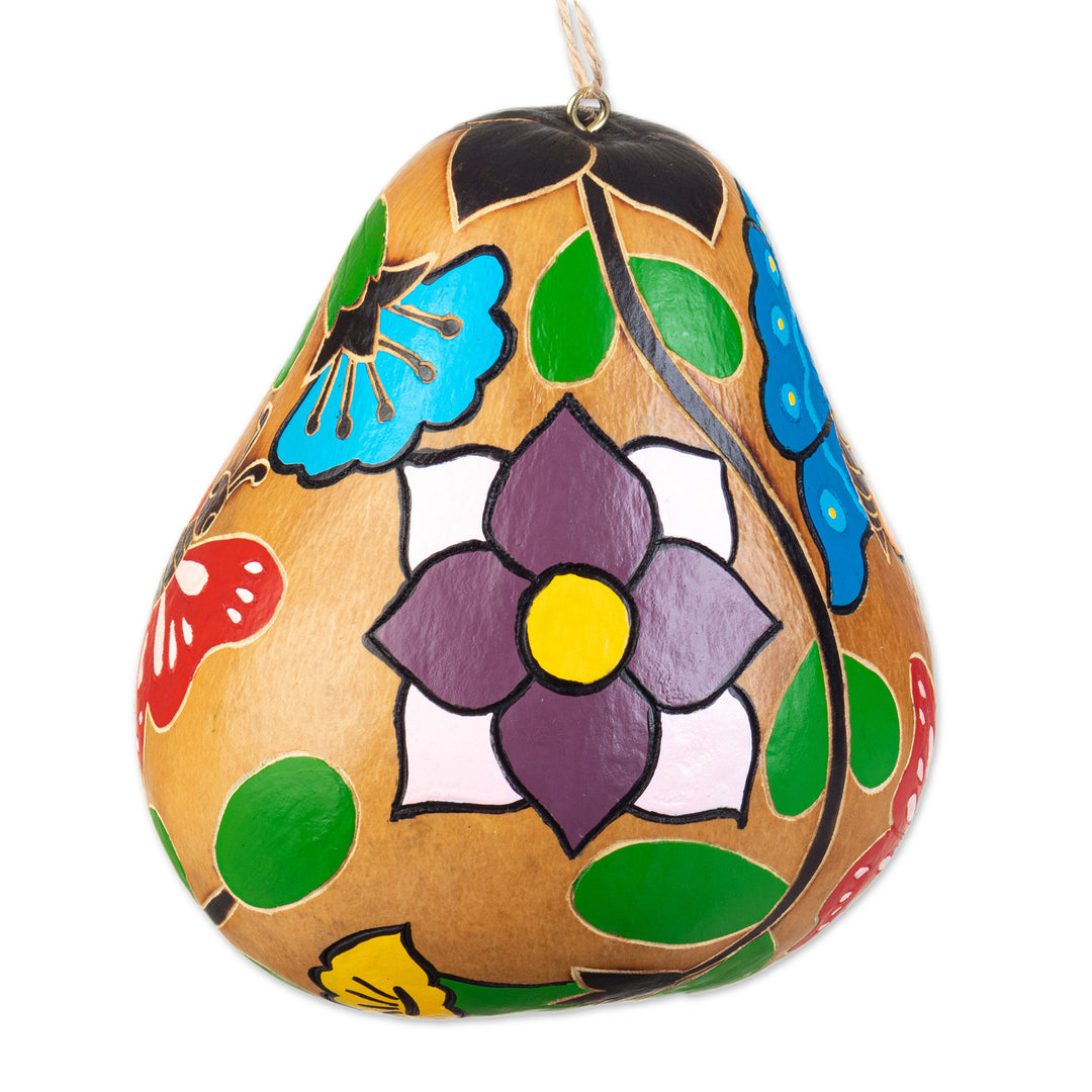 Hand-painted Butterfly-theme Dried Gourd Birdhouse from Peru - Flight of the Butterfly
