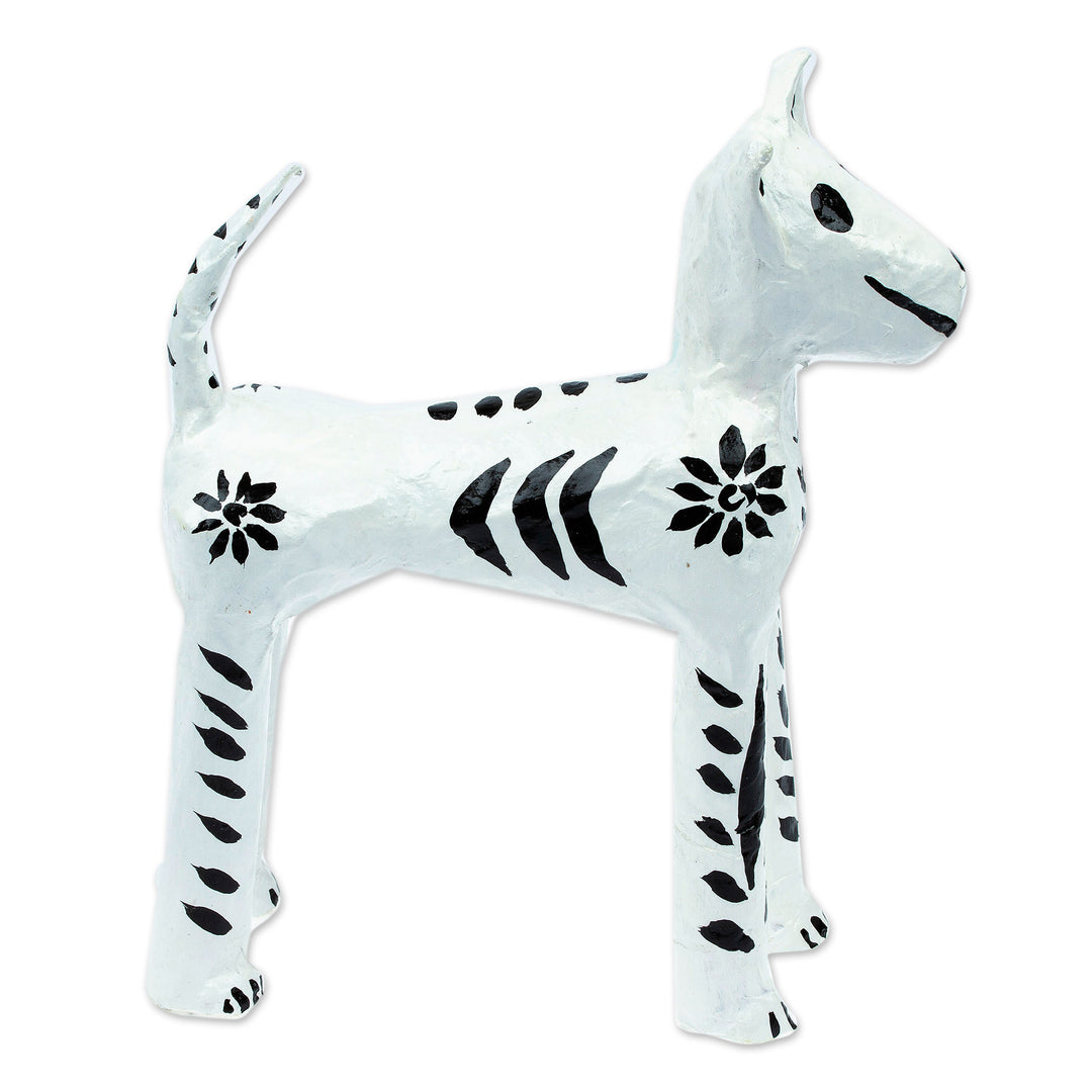 Handcrafted Papier Mache Dog Skeleton Figurine from Mexico - Faithful in Death