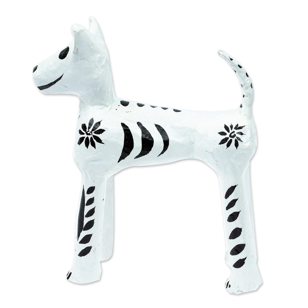 Handcrafted Papier Mache Dog Skeleton Figurine from Mexico - Faithful in Death