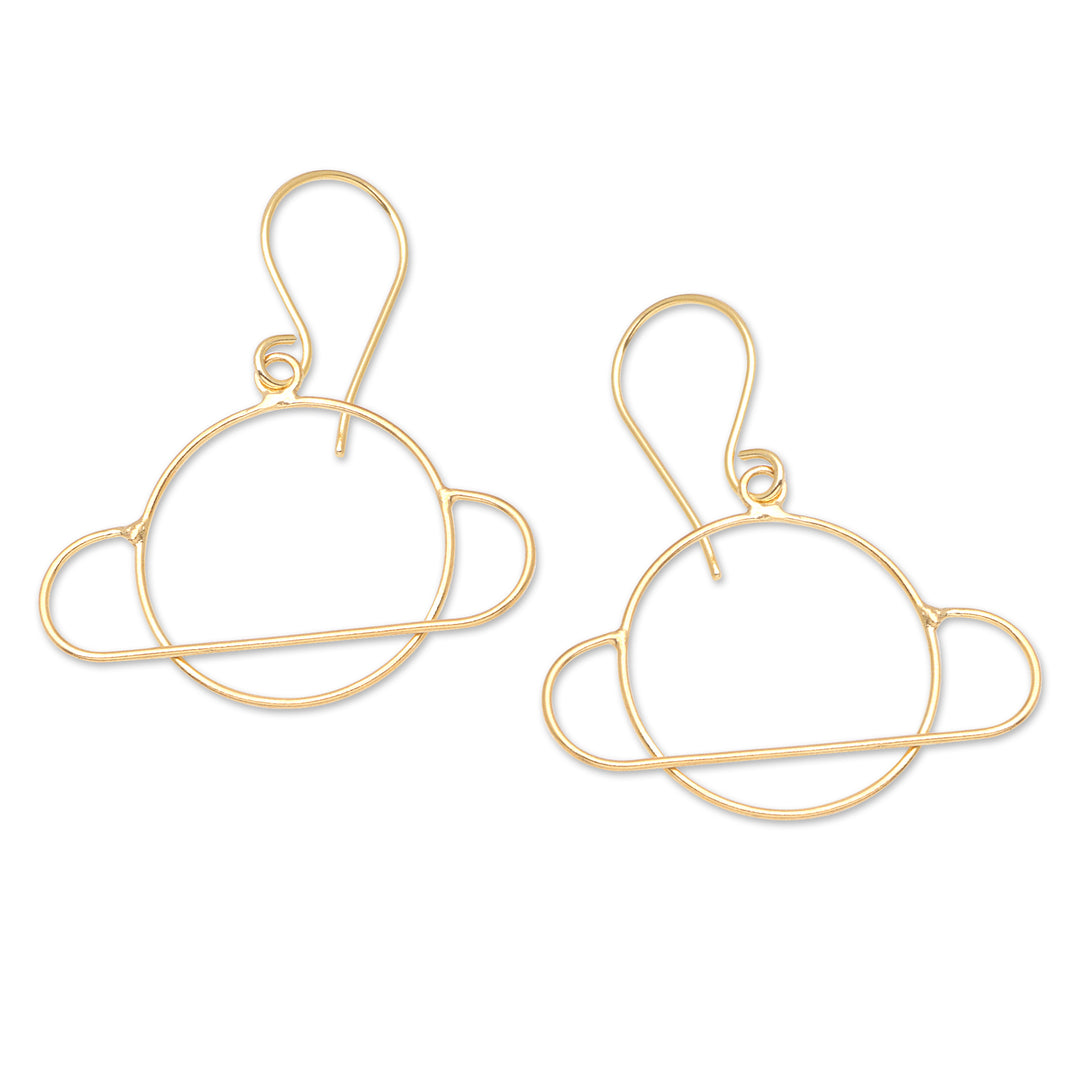 22k Gold-Plated Saturn Dangle Earrings from Bali - Golden Saturn