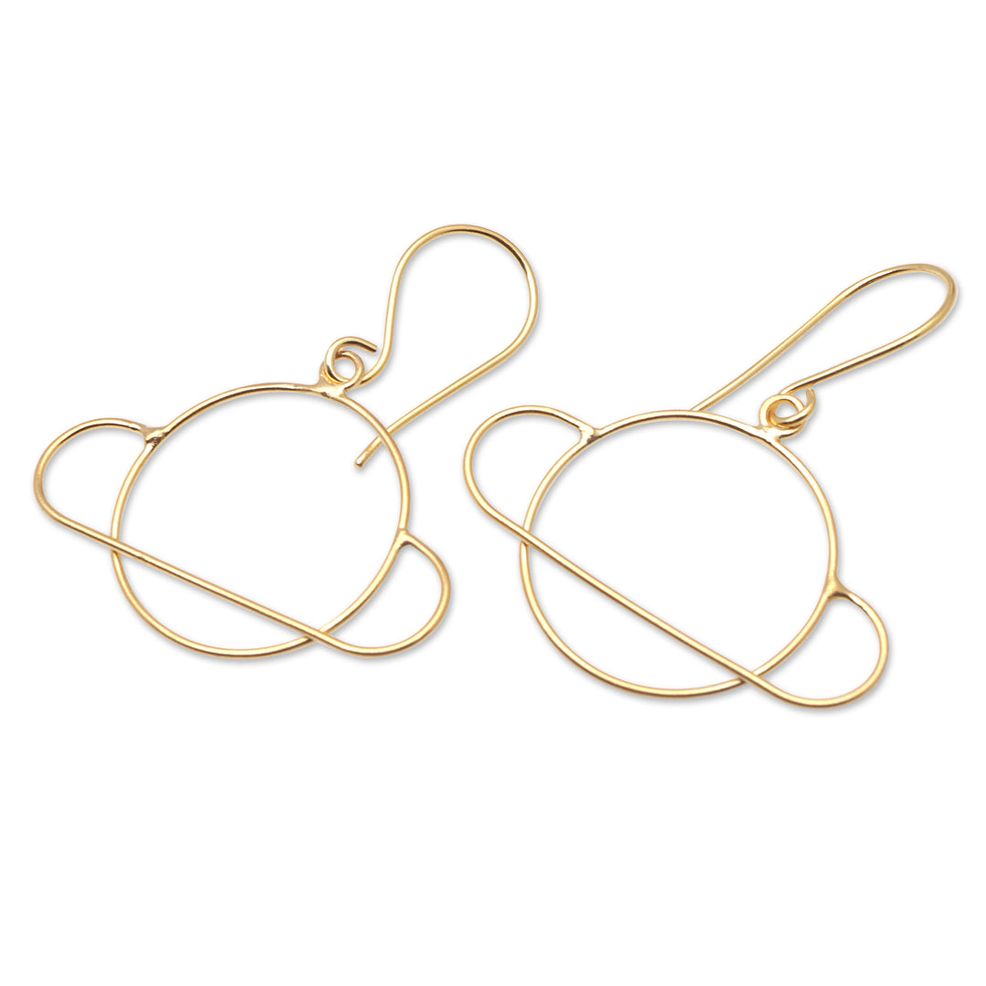 22k Gold-Plated Saturn Dangle Earrings from Bali - Golden Saturn
