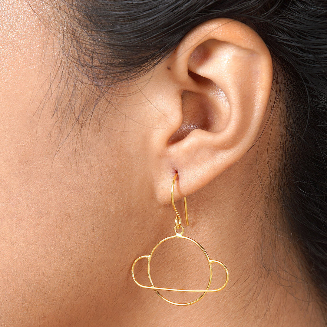 22k Gold-Plated Saturn Dangle Earrings from Bali - Golden Saturn