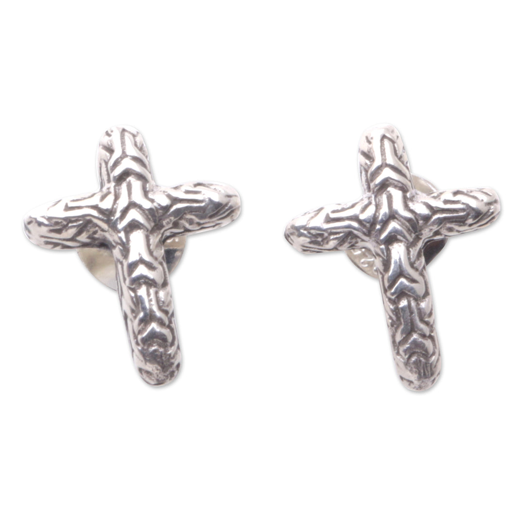 Balinese Handcrafted Cross Button Earrings - Cross the Line
