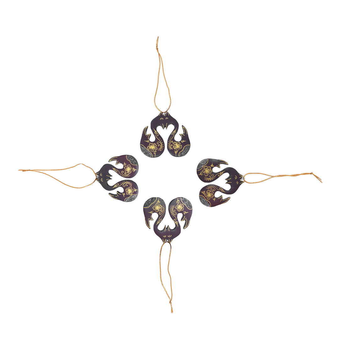 Set of 4 Mahogany Wood Swan Ornaments from Bali - Little Loving Swans