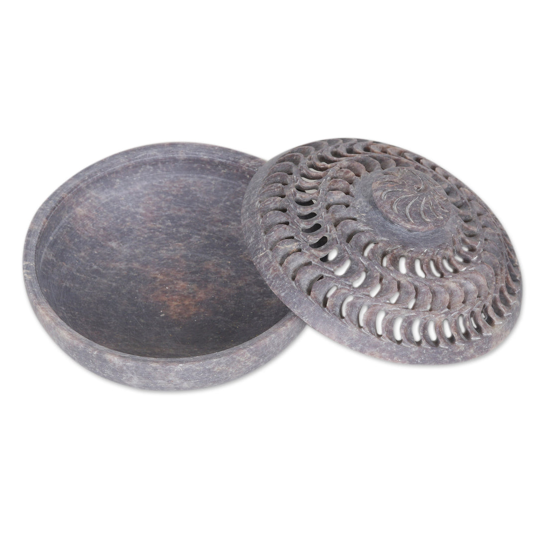 Handcrafted Soapstone Decorative Box with Jali Pattern - Jali Illusion