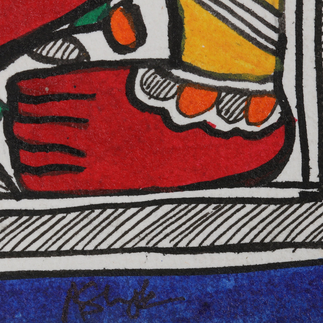 Signed Colorful Madhubani Painting of Krishna - Majestic Krishna