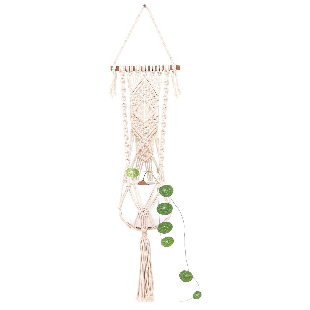 Thai Artisan Crafted Cotton Macrame Indoor Flower Pot Hanger - Bountiful Harmony
