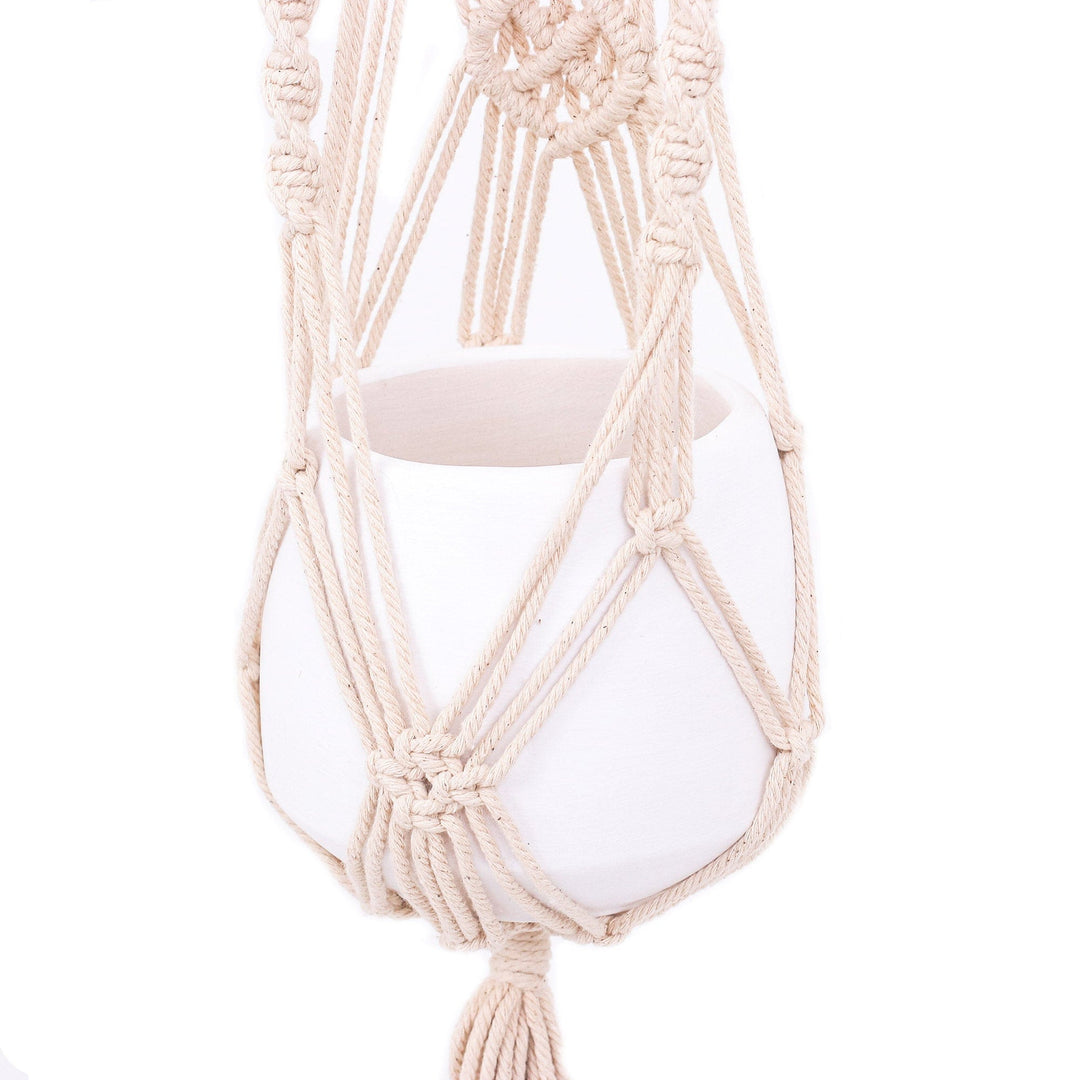Thai Artisan Crafted Cotton Macrame Indoor Flower Pot Hanger - Bountiful Harmony