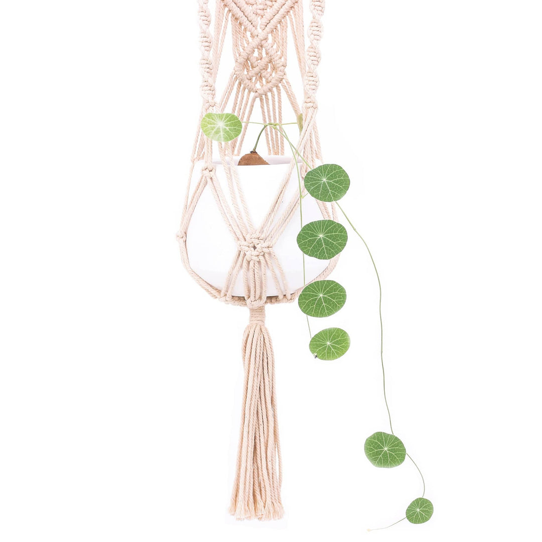 Thai Artisan Crafted Cotton Macrame Indoor Flower Pot Hanger - Bountiful Harmony
