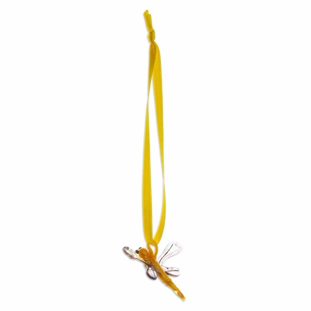 Handblown Recycled Glass Dragonfly Ornament in Goldenrod - Goldenrod Transformation