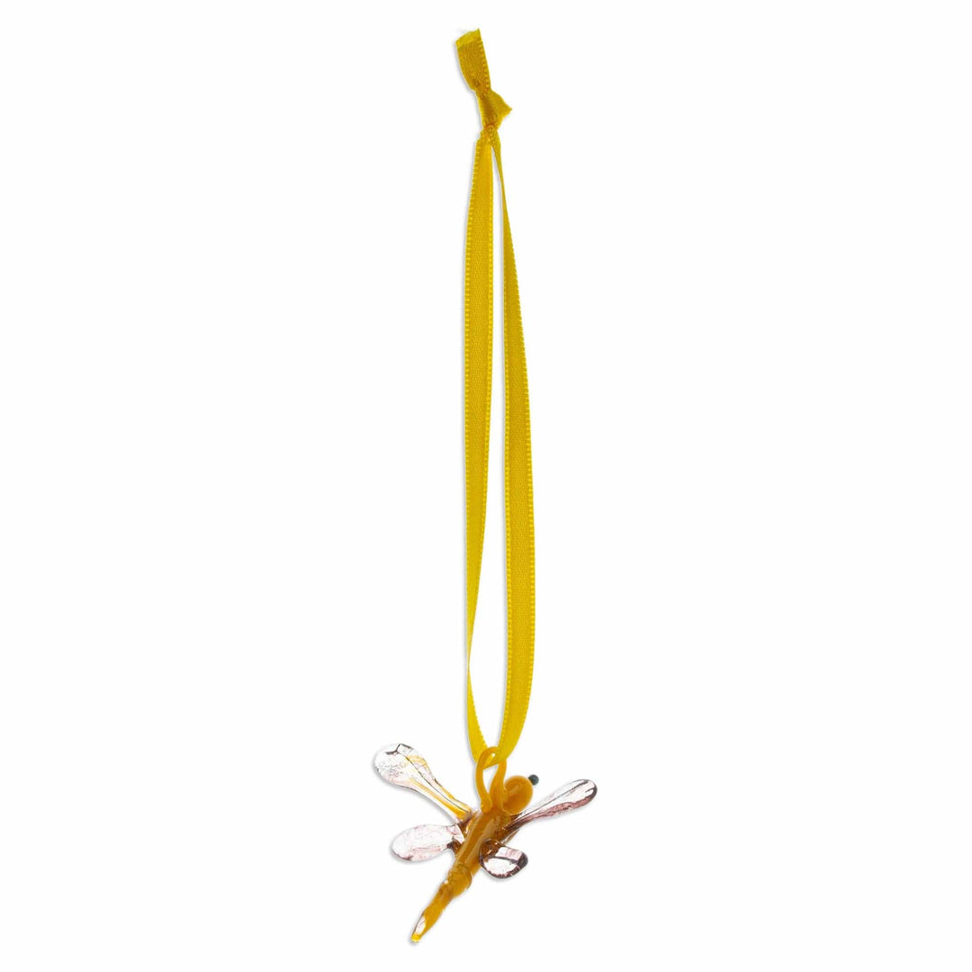 Handblown Recycled Glass Dragonfly Ornament in Goldenrod - Goldenrod Transformation