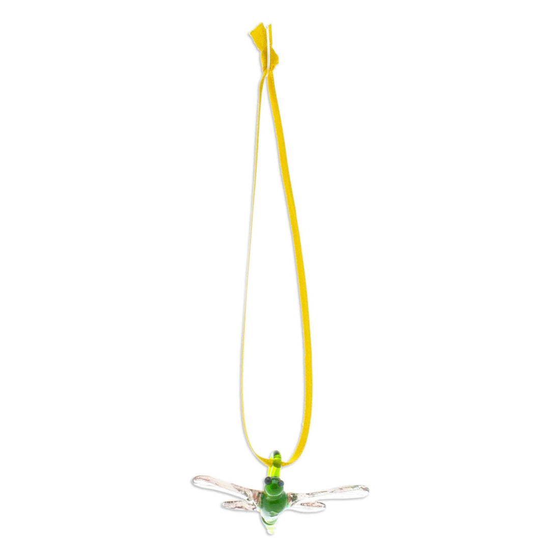 Handblown Recycled Glass Dragonfly Ornament in Moss Green - Moss Green Transformation