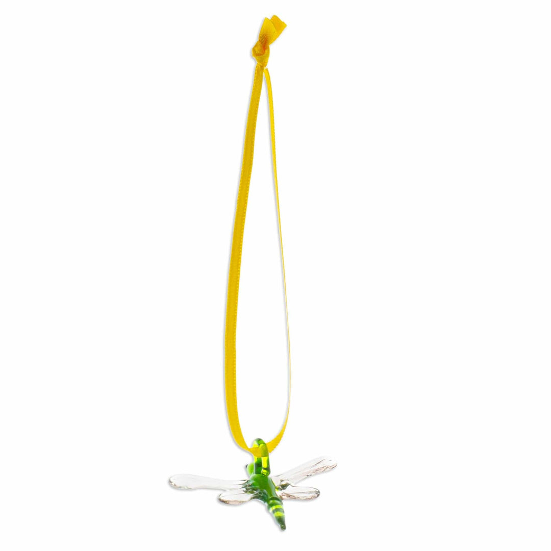 Handblown Recycled Glass Dragonfly Ornament in Moss Green - Moss Green Transformation