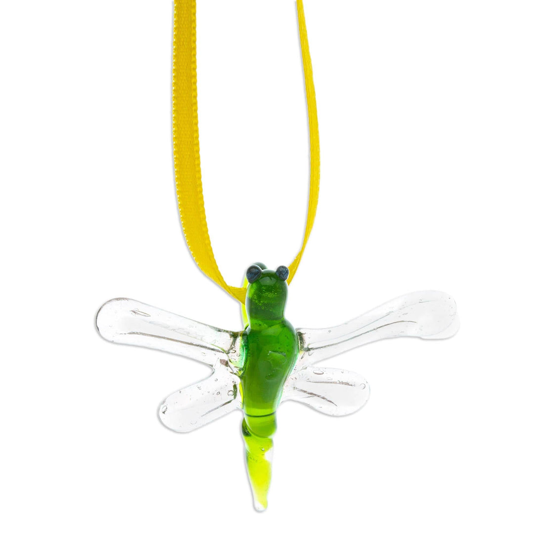 Handblown Recycled Glass Dragonfly Ornament in Moss Green - Moss Green Transformation