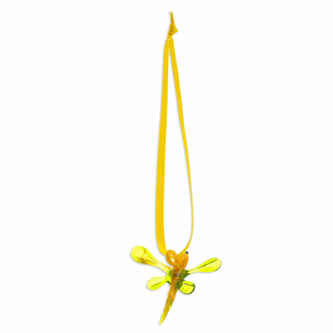 Handblown Recycled Glass Dragonfly Ornament in Yellow - Yellow Transformation