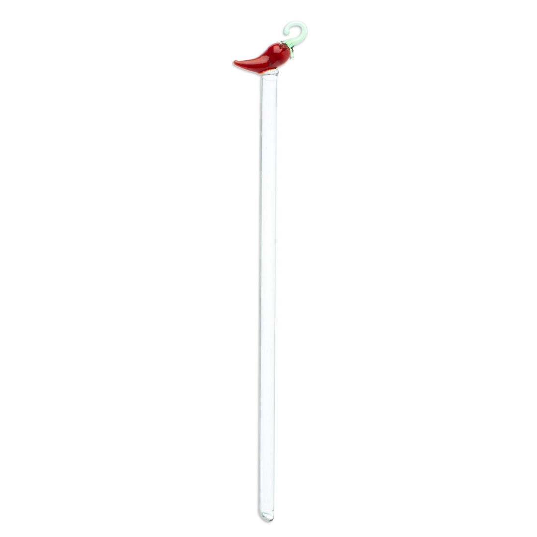 Mexican Recycled Glass Cocktail Stirrer with Hot Pepper - Spicy Spirit
