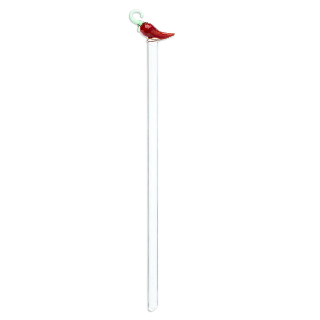 Mexican Recycled Glass Cocktail Stirrer with Hot Pepper - Spicy Spirit