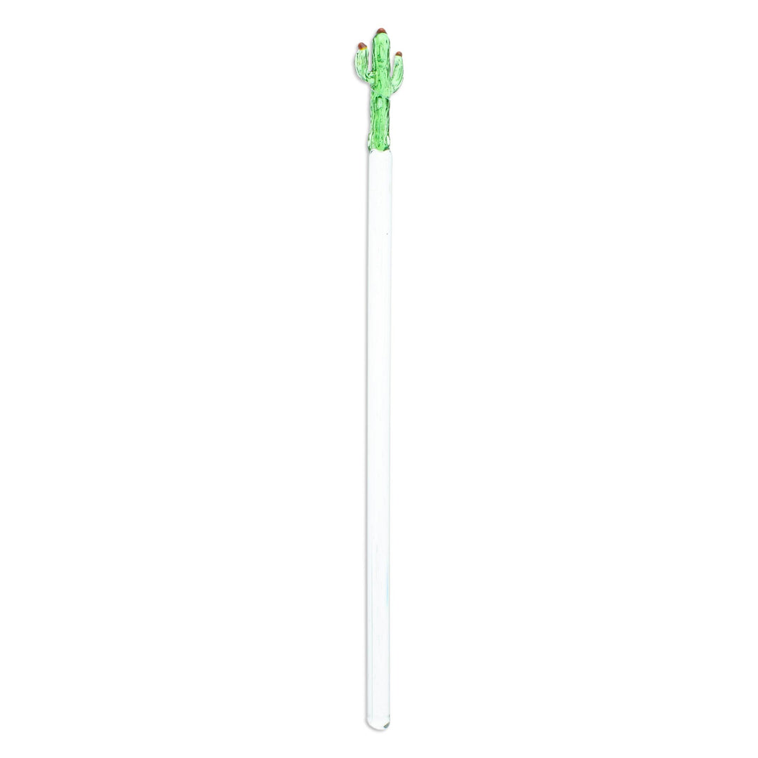 Mexican Recycled Glass Cocktail Stirrer with Cactus - Celebration Cactus