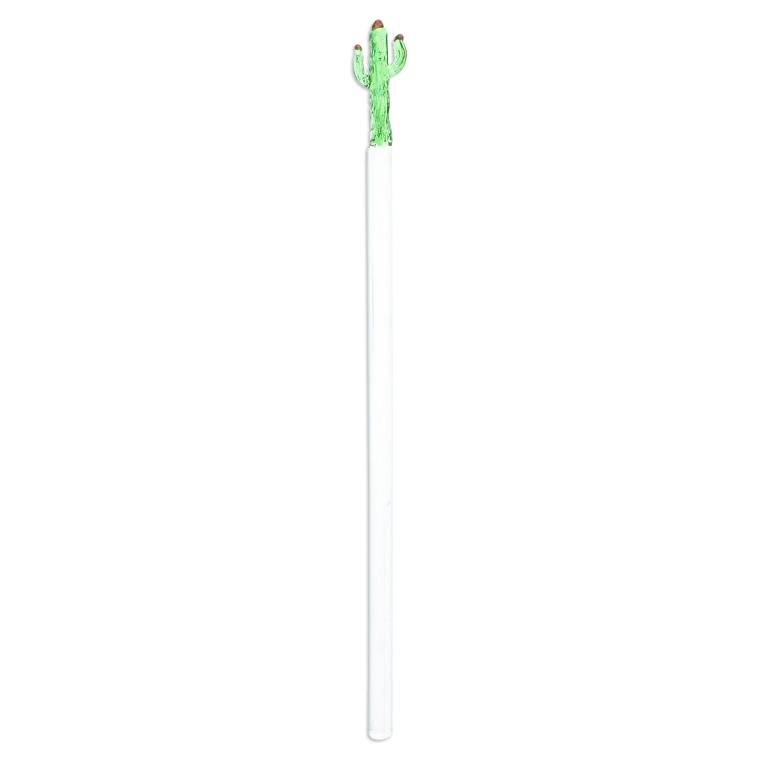 Mexican Recycled Glass Cocktail Stirrer with Cactus - Celebration Cactus