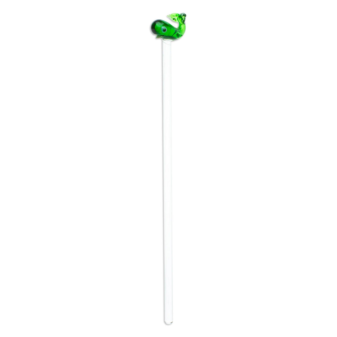 Mexican Recycled Glass Cocktail Stirrer with Green Whale - Cheerful Green Whale
